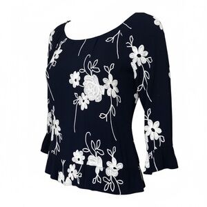Forgotten Grace light and  airy navy blue boho off the shoulders top w em…